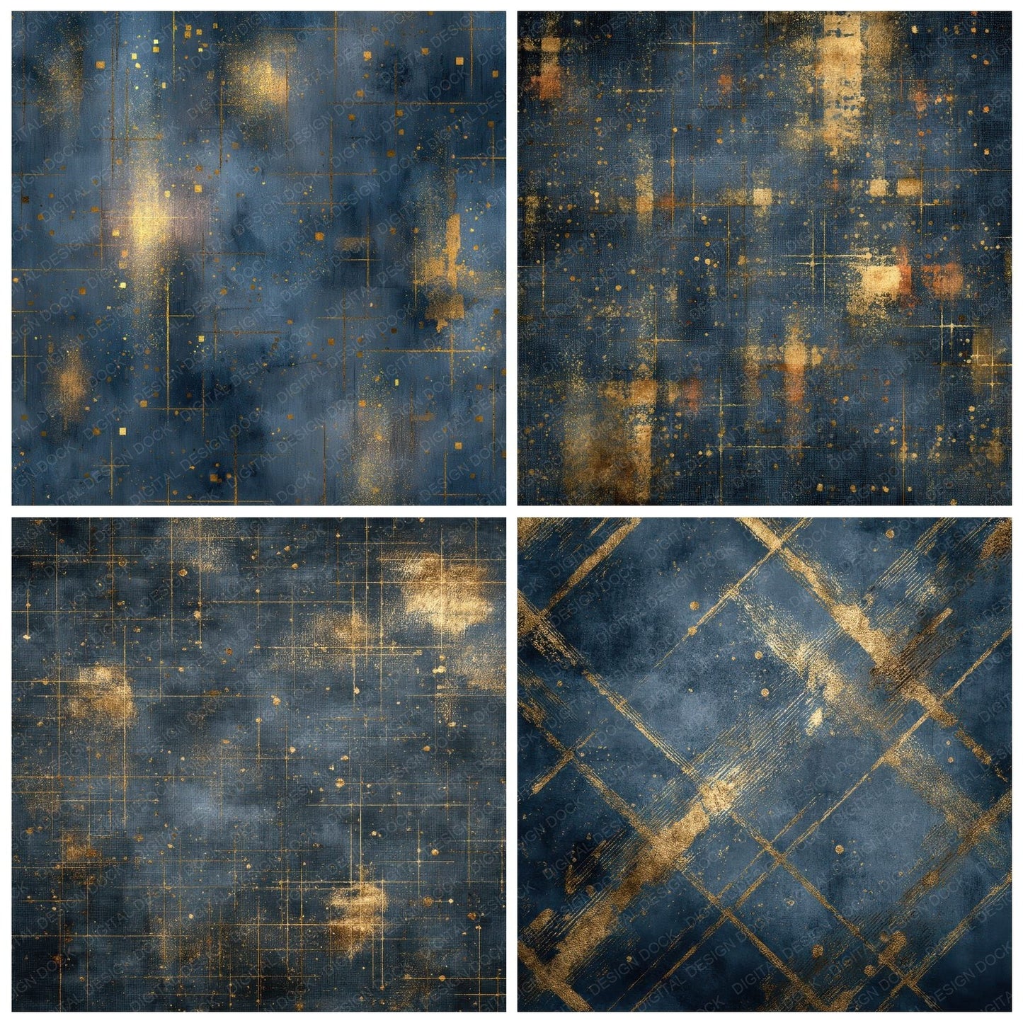 Gold Blue Flame Grid Overlay Digital Paper Pack (DDD001882)