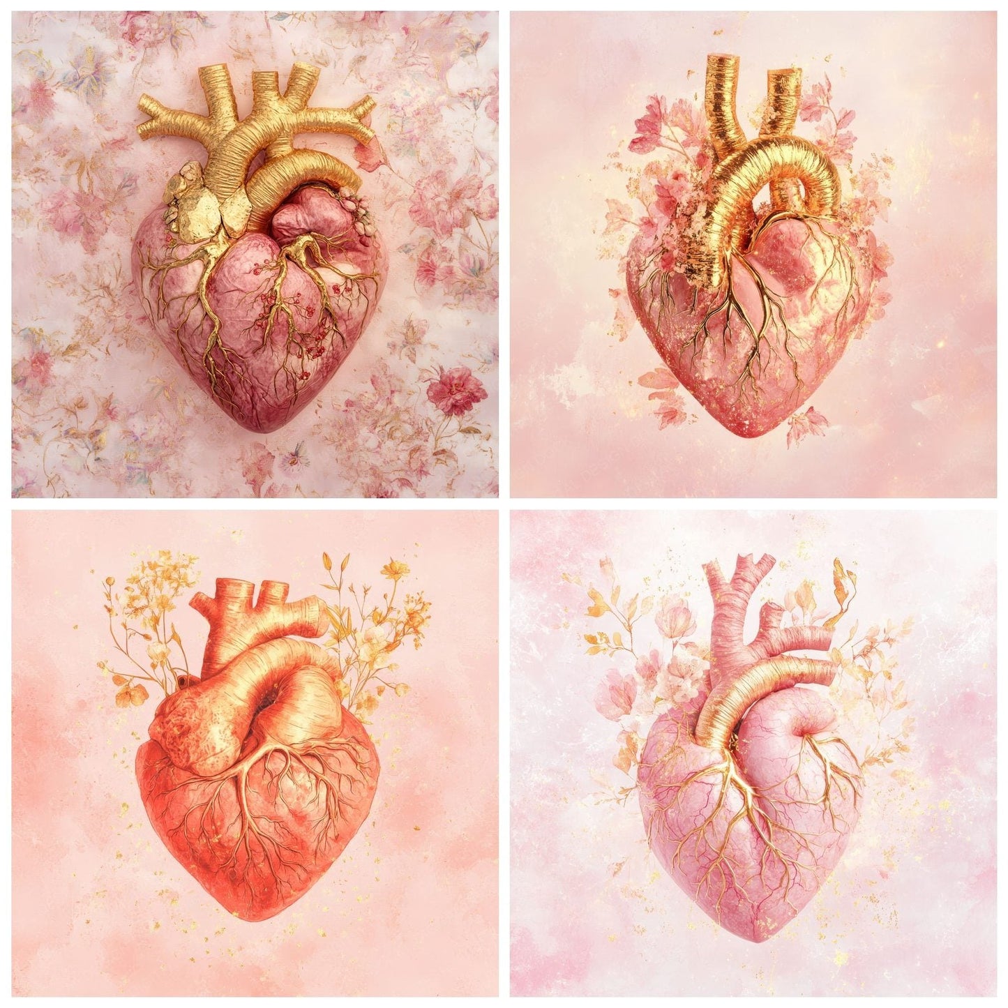 Gold Floral Heart Digital Paper Pack (DDD001884)