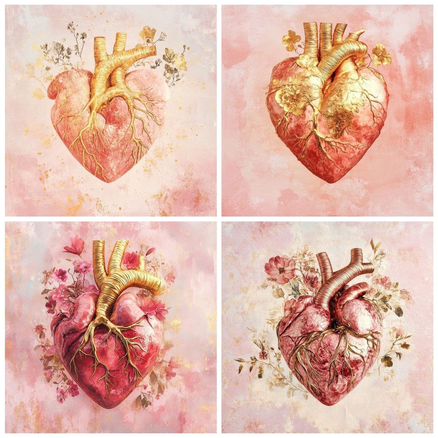 Gold Floral Heart Digital Paper Pack (DDD001884)