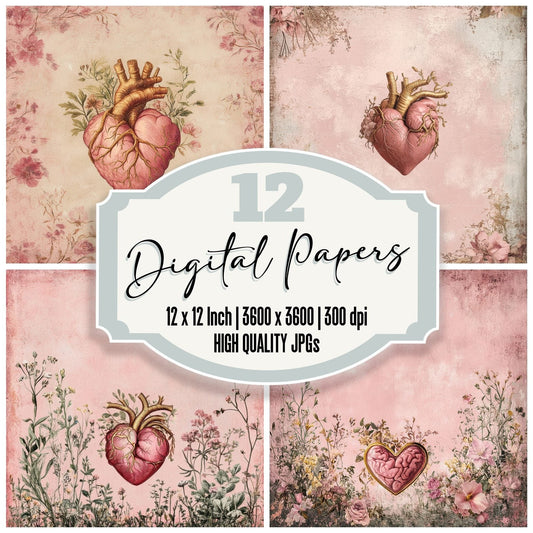 Gold Heart Bloom Digital Paper Pack (DDD001885)