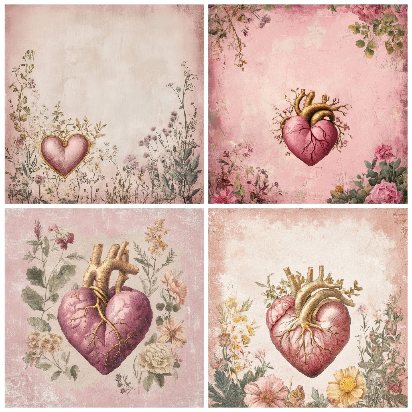 Gold Heart Bloom Digital Paper Pack (DDD001885)