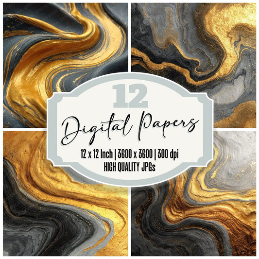Gold Iron Swirl Drip Digital Paper Pack (DDD001886)