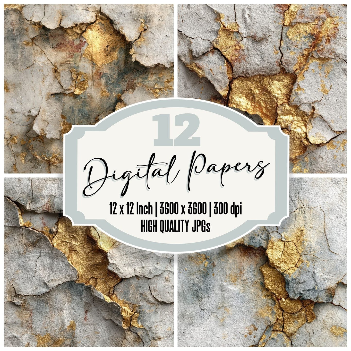Gold Leaf Crack Plaster Fade Digital Paper Pack (DDD001888)