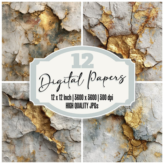 Gold Leaf Crack Plaster Fade Digital Paper Pack (DDD001888)