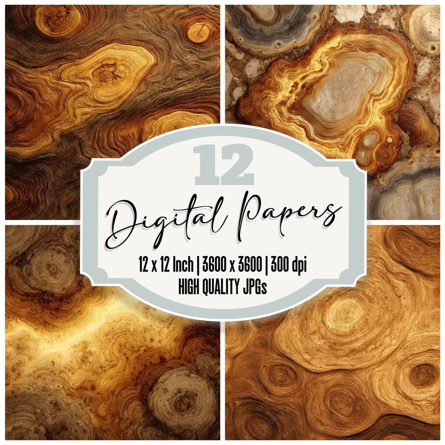 Golden Burl Knot Swirl Digital Paper Pack (DDD001894)
