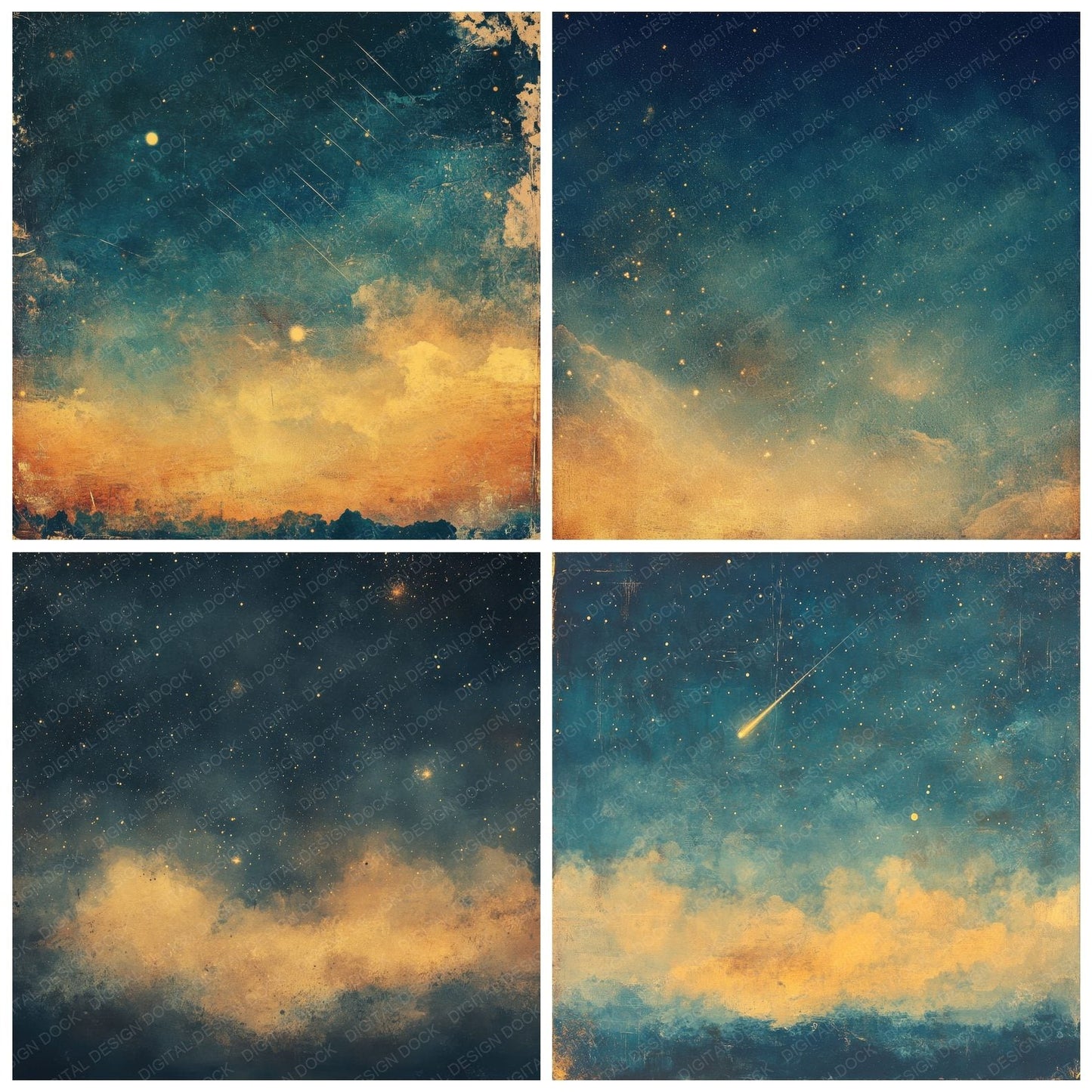 Golden Shooting Stars Digital Paper Pack (DDD001902)