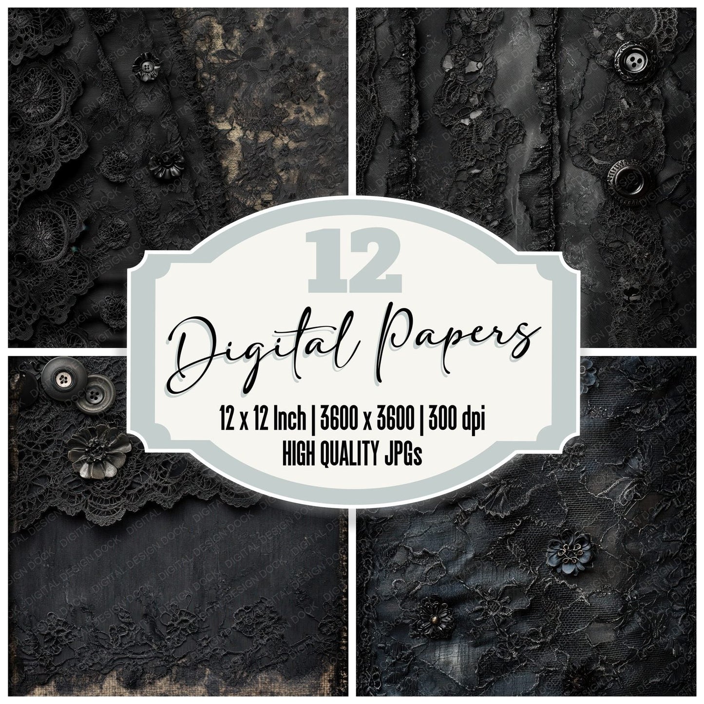 Gothic Brocade Victorian Lace Background Digital Paper Pack (DDD001909)