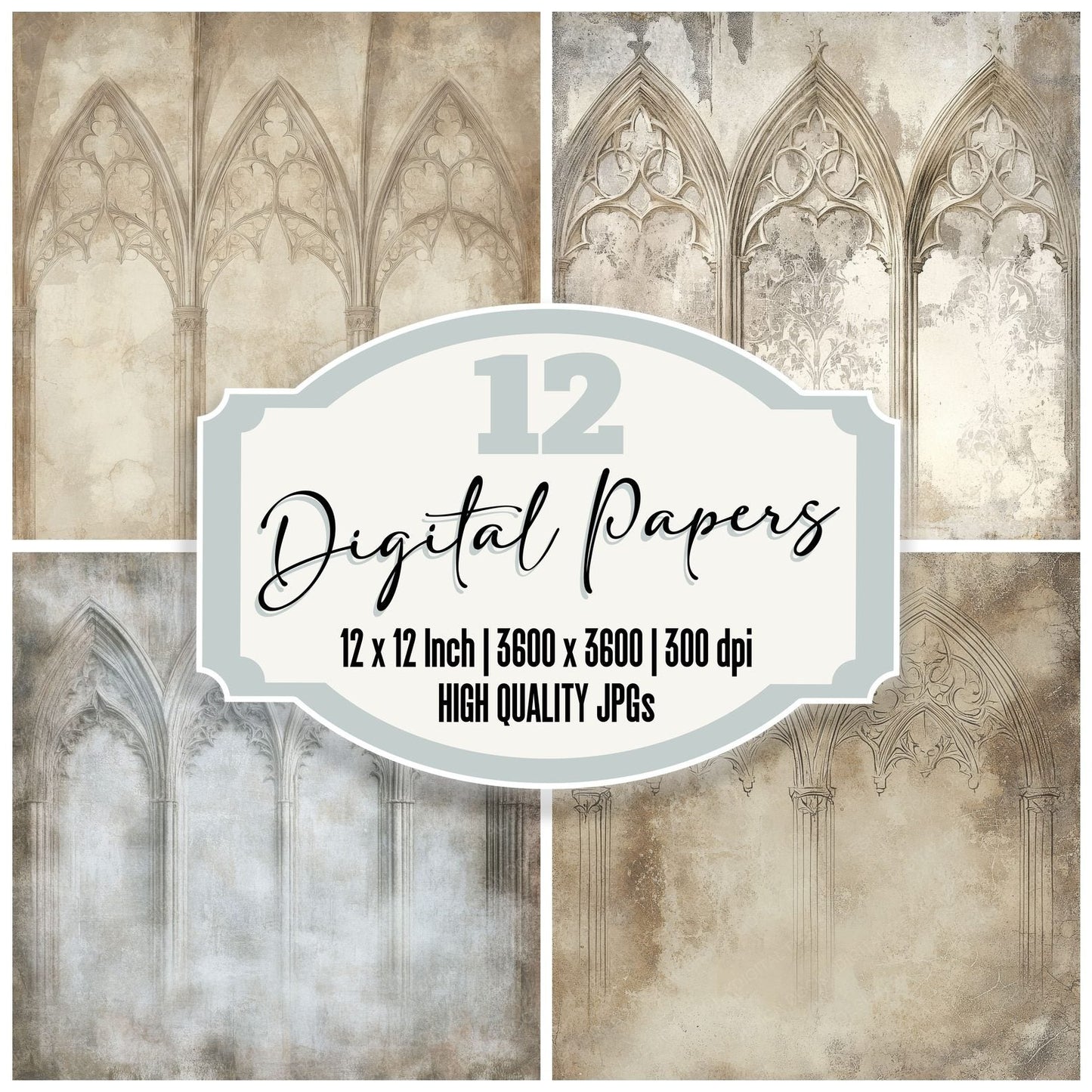 Gothic Cathedral Stencils Background Digital Paper Pack (DDD001910)