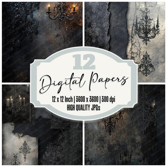 Gothic Lace Leather Digital Paper Pack (DDD001913)