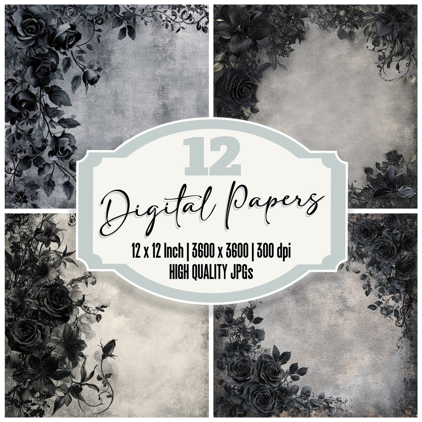 Gothic Mourning Digital Paper Pack (DDD001915)