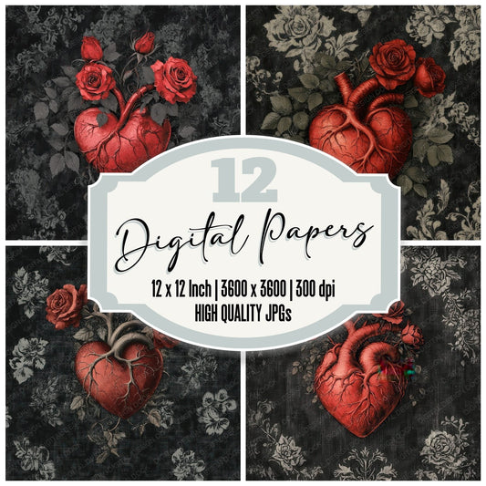 Gothic Rose Heart Digital Paper Pack (DDD001917)