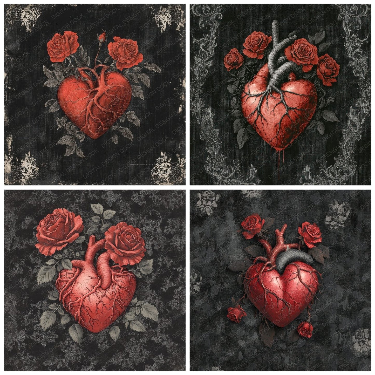 Gothic Rose Heart Digital Paper Pack (DDD001917)