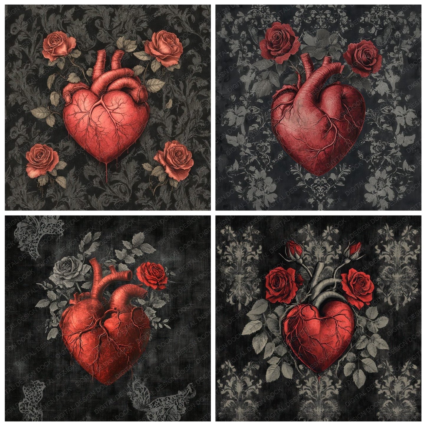 Gothic Rose Heart Digital Paper Pack (DDD001917)