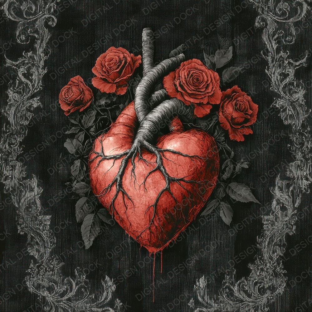 Gothic Rose Heart Digital Paper Pack (DDD001917)