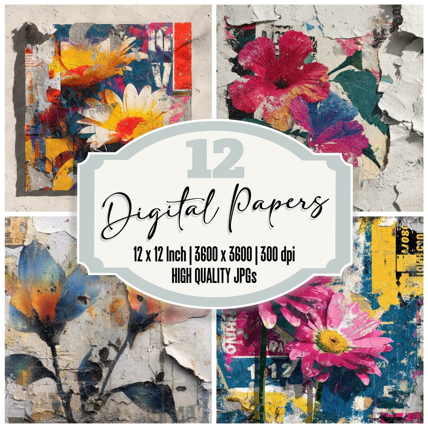 Graffiti Paste Spray Bloom Digital Paper Pack (DDD001926)