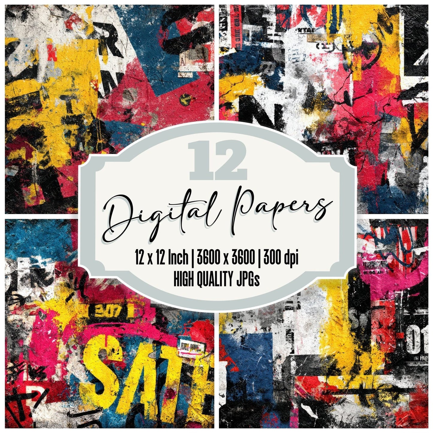 Graffiti Wall Red Blue Tag Digital Paper Pack (DDD001928)