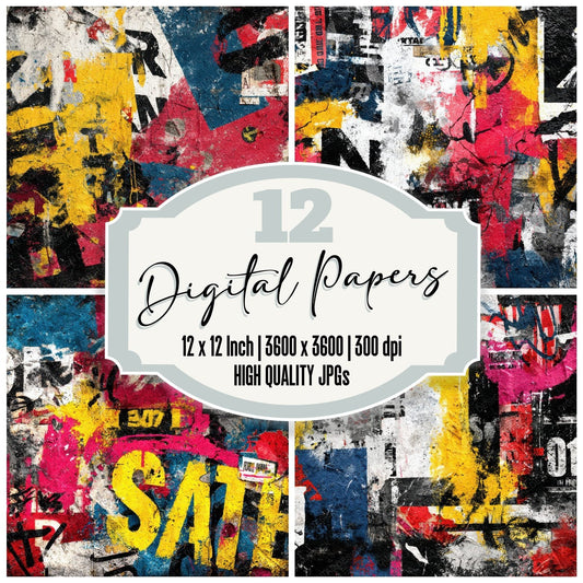 Graffiti Wall Red Blue Tag Digital Paper Pack (DDD001928)