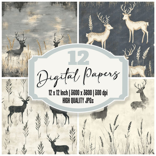 Gray Deer Wheat Digital Paper Pack (DDD001938)