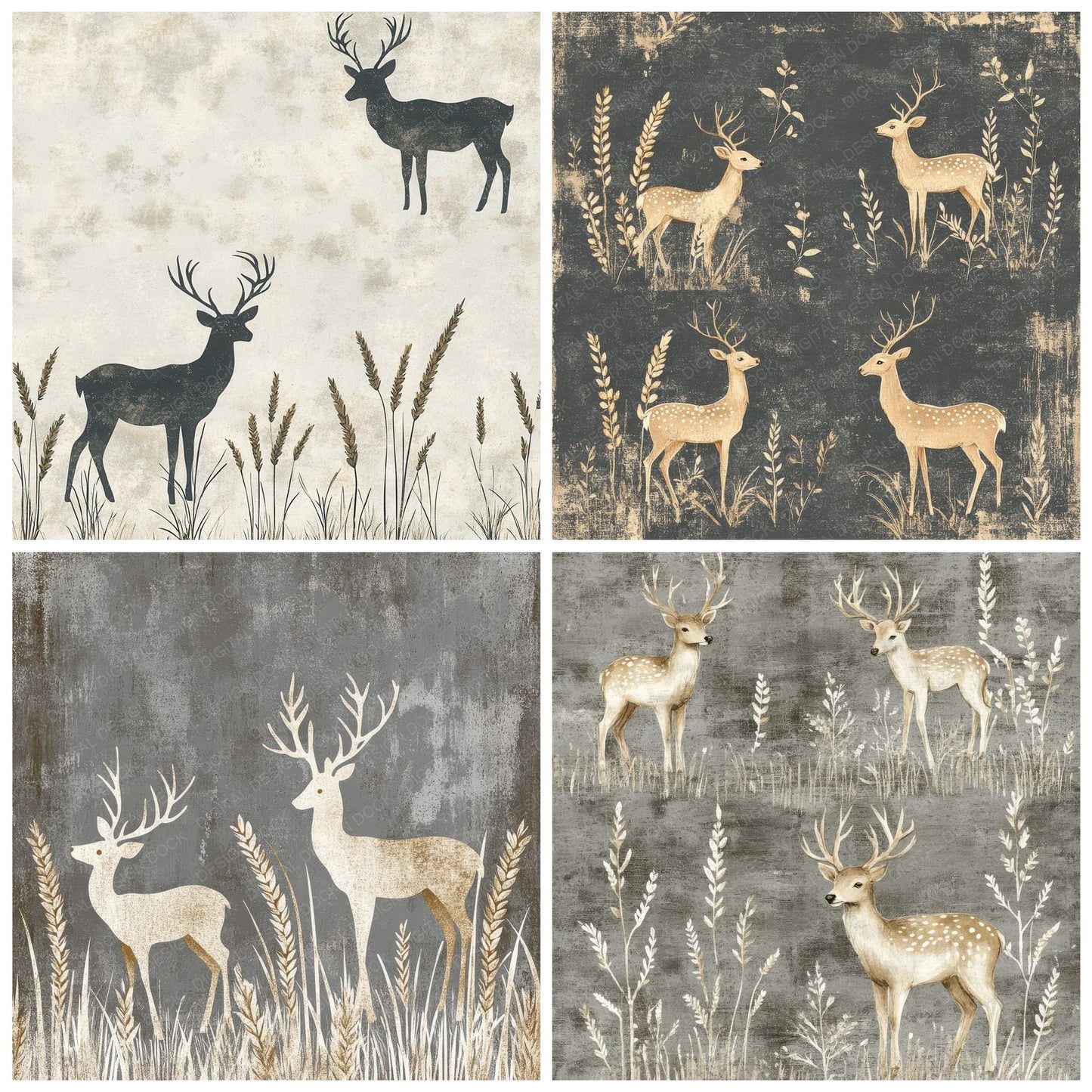 Gray Deer Wheat Digital Paper Pack (DDD001938)