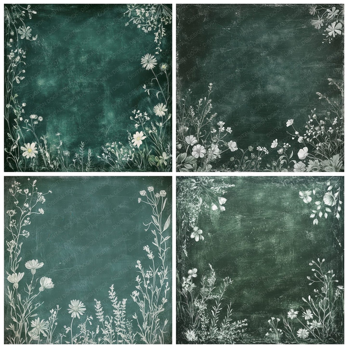 Green Chalk Wildflowers Digital Paper Pack (DDD001943)