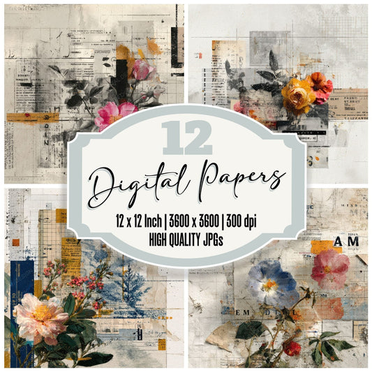Grid Floral Ticket Text Digital Paper Pack (DDD001952)