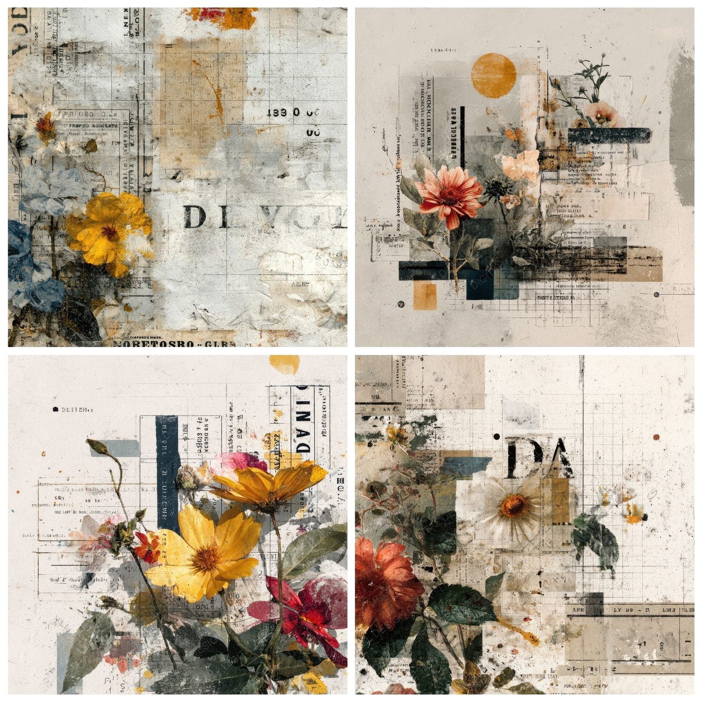 Grid Floral Ticket Text Digital Paper Pack (DDD001952)