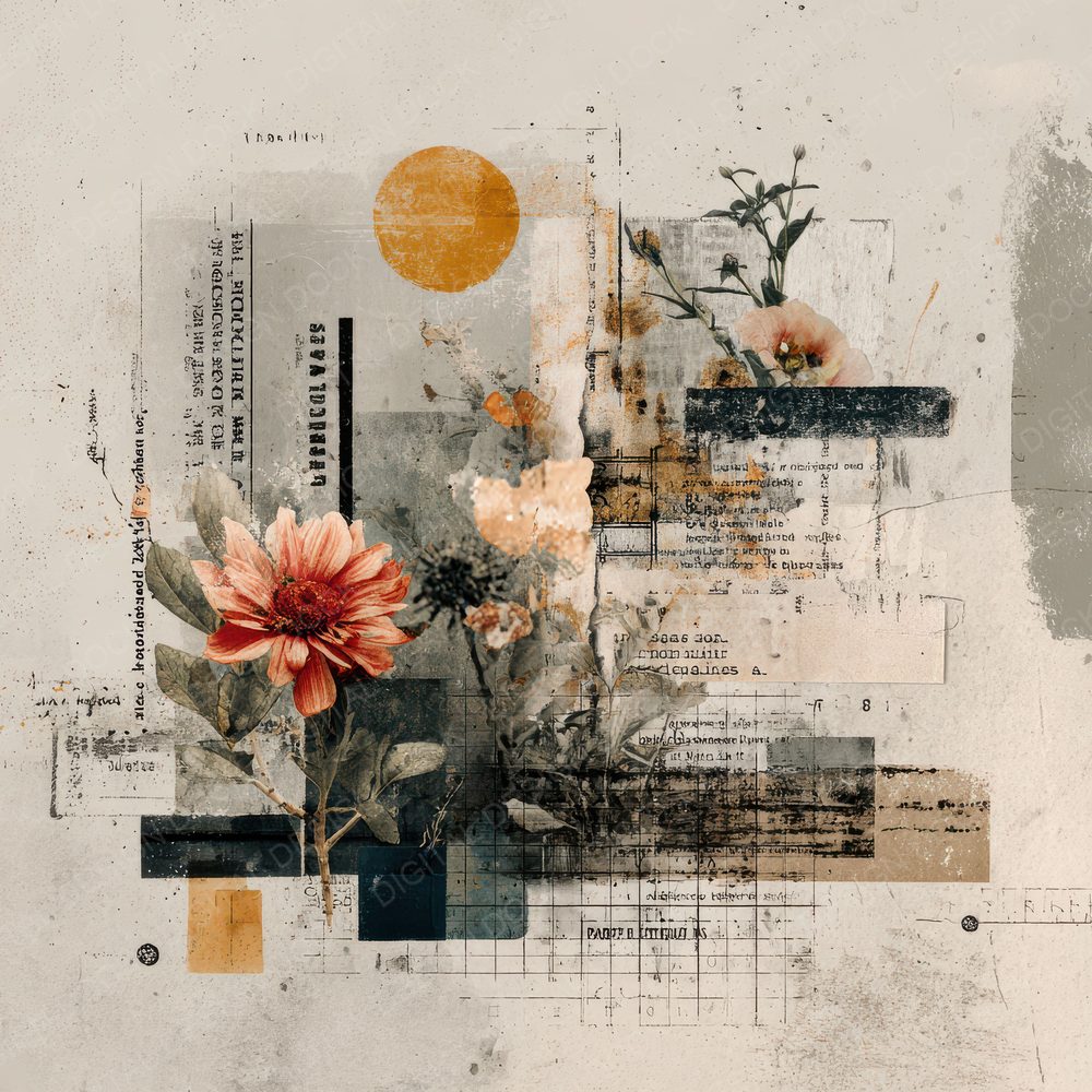 Grid Floral Ticket Text Digital Paper Pack (DDD001952)