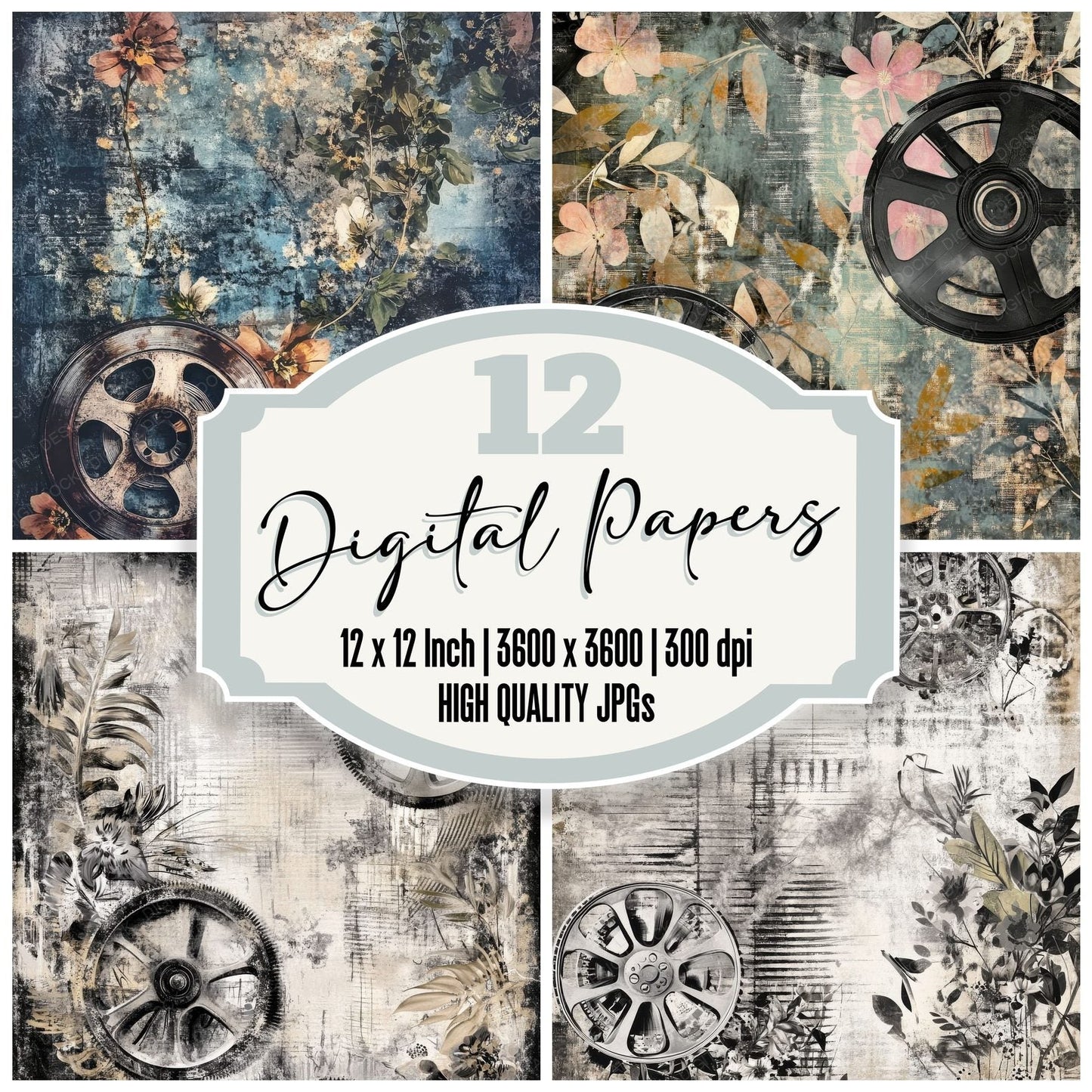 Gritty Film Reels Background Digital Paper Pack (DDD001954)
