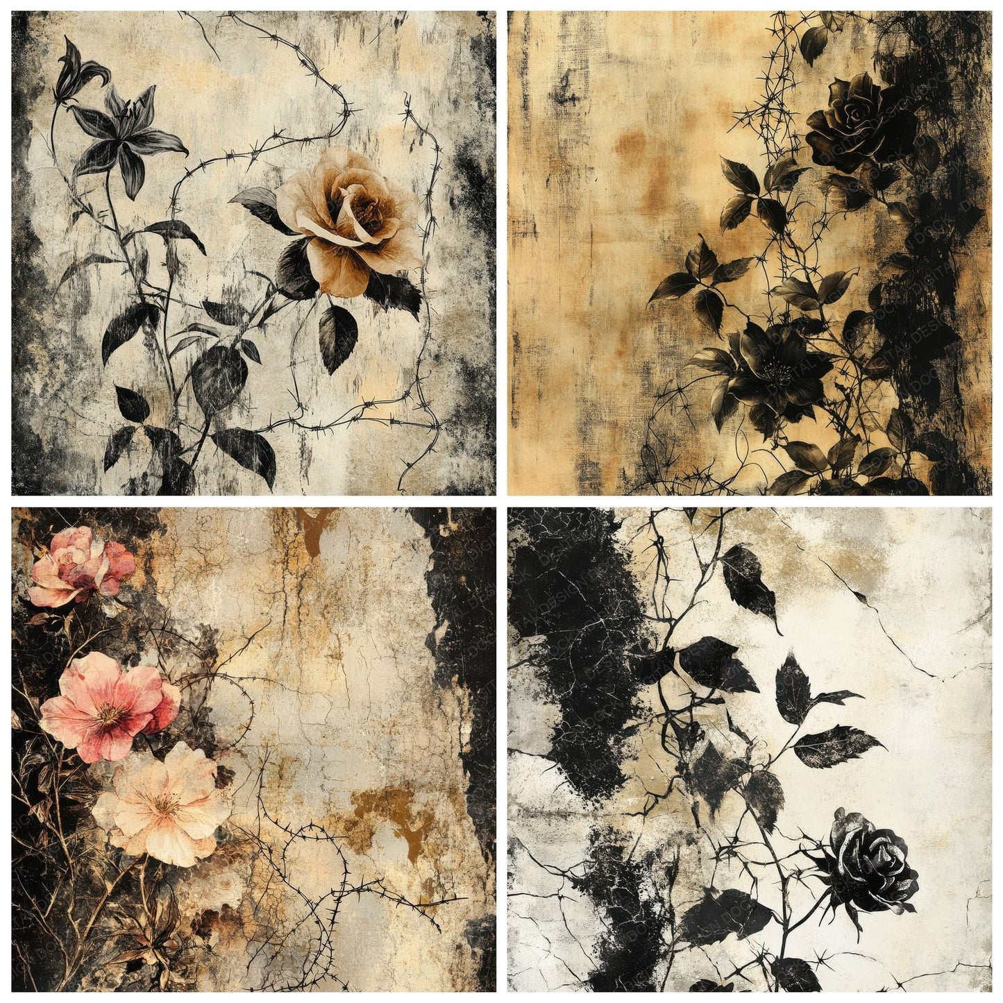Gritty Floral Remnants Digital Paper Pack (DDD001955)