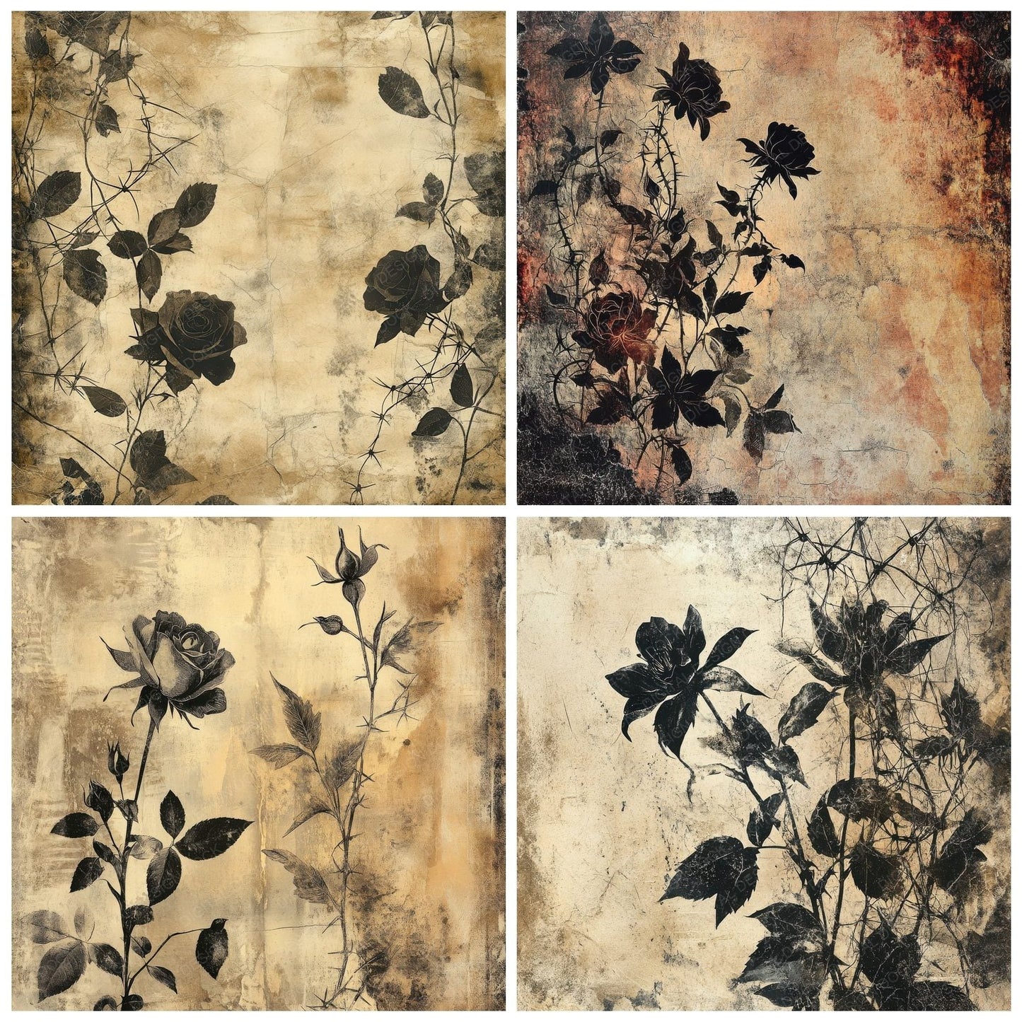 Gritty Floral Remnants Digital Paper Pack (DDD001955)