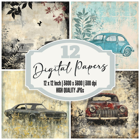 Gritty Retro Car Background Digital Paper Pack (DDD001956)