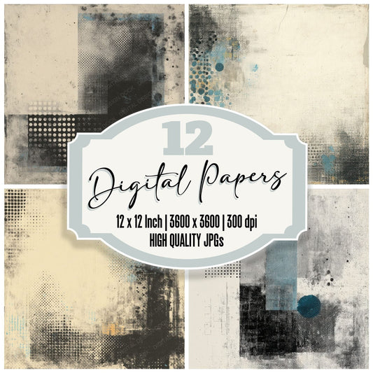 Halftone Cream Cyan Offset Ink Digital Paper Pack (DDD001966)