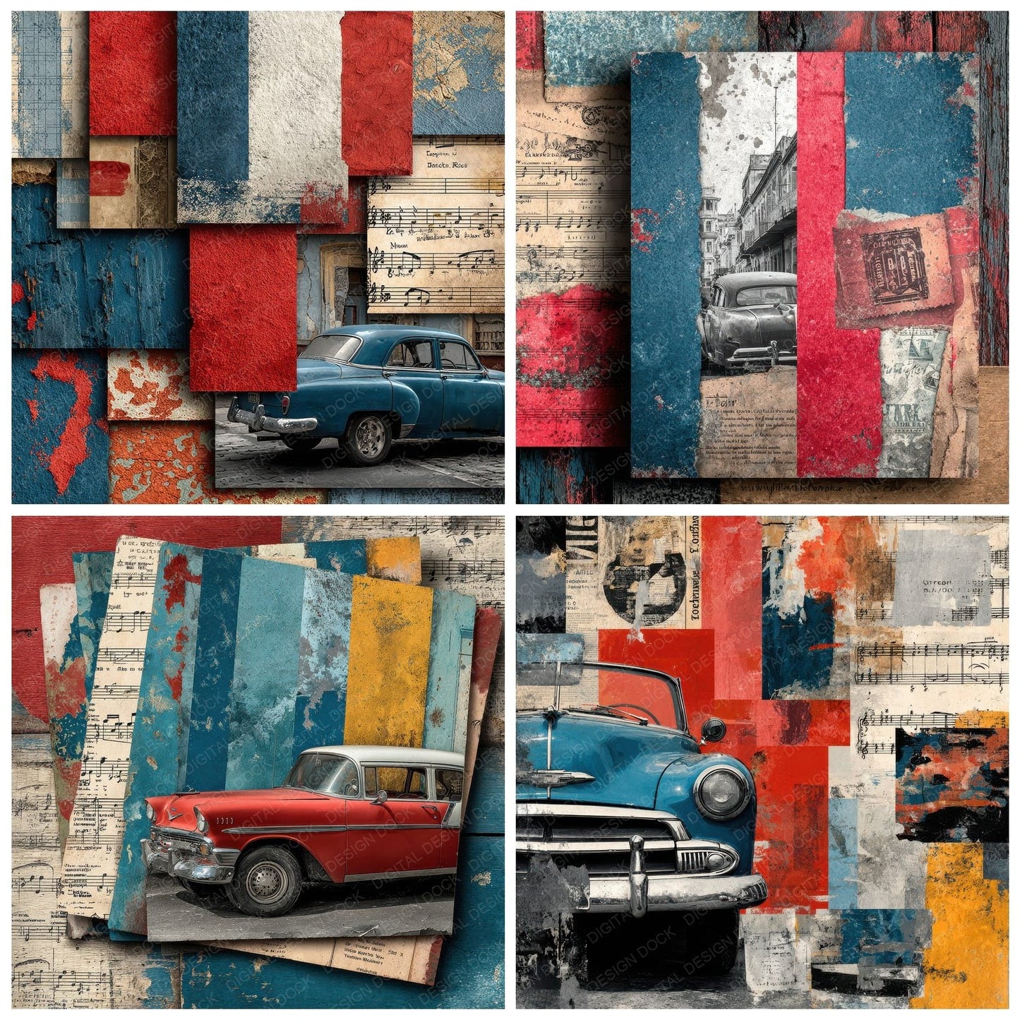 Havana Collage Vintage Car Music Peel Digital Paper Pack (DDD001999)