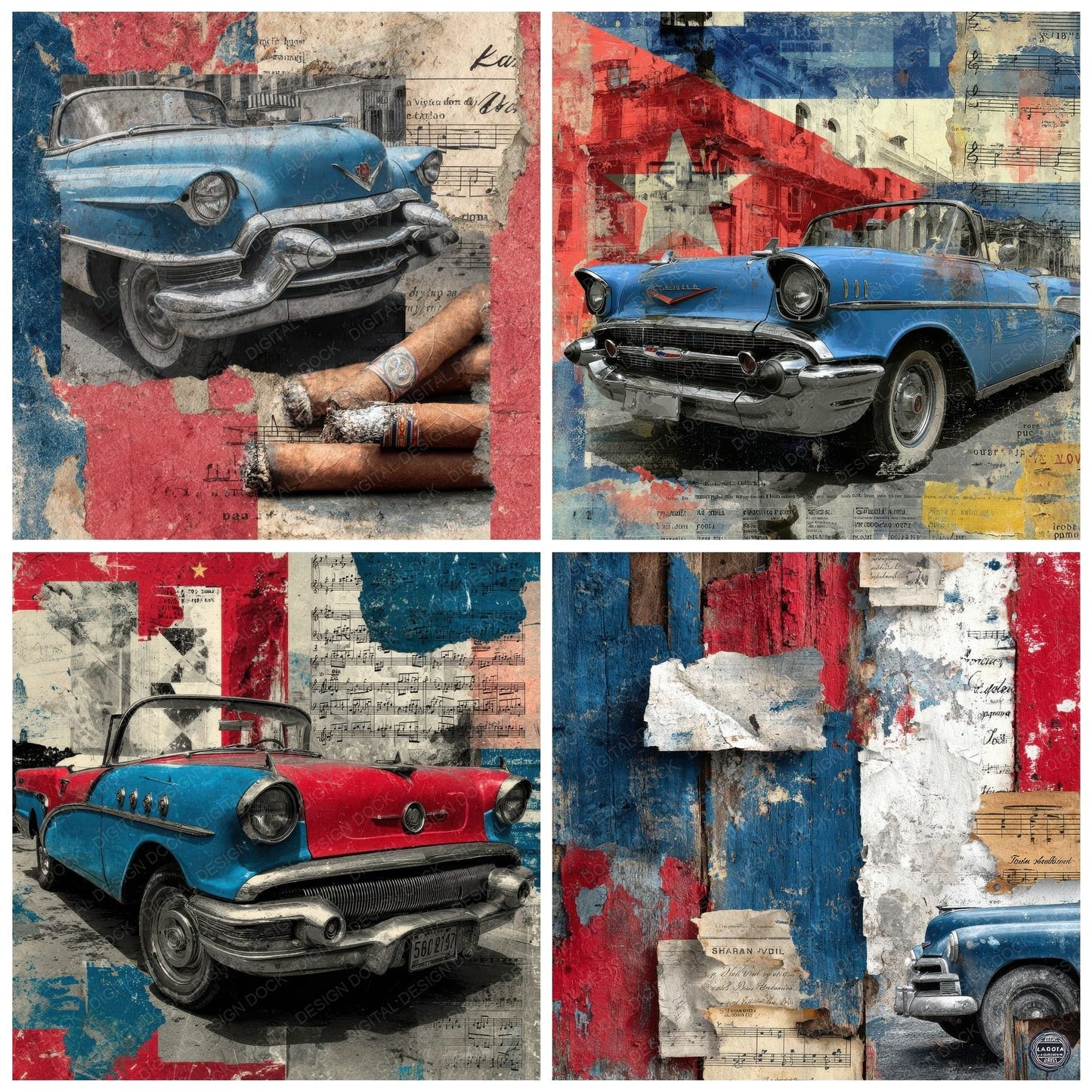 Havana Collage Vintage Car Music Peel Digital Paper Pack (DDD001999)