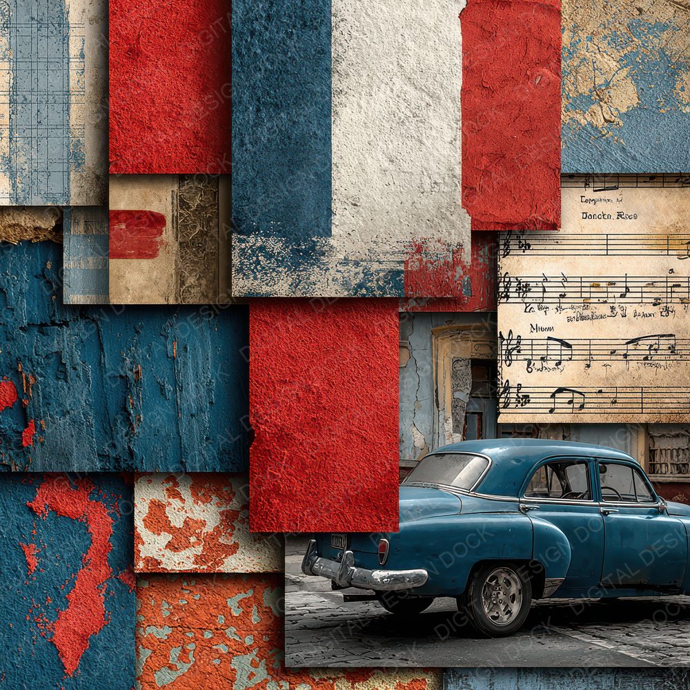 Havana Collage Vintage Car Music Peel Digital Paper Pack (DDD001999)