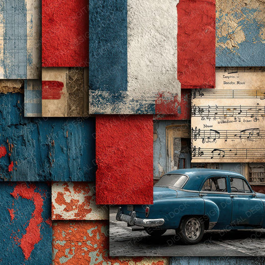 Havana Collage Vintage Car Music Peel Digital Paper Pack (DDD001999)