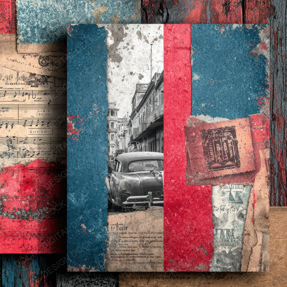 Havana Collage Vintage Car Music Peel Digital Paper Pack (DDD001999)