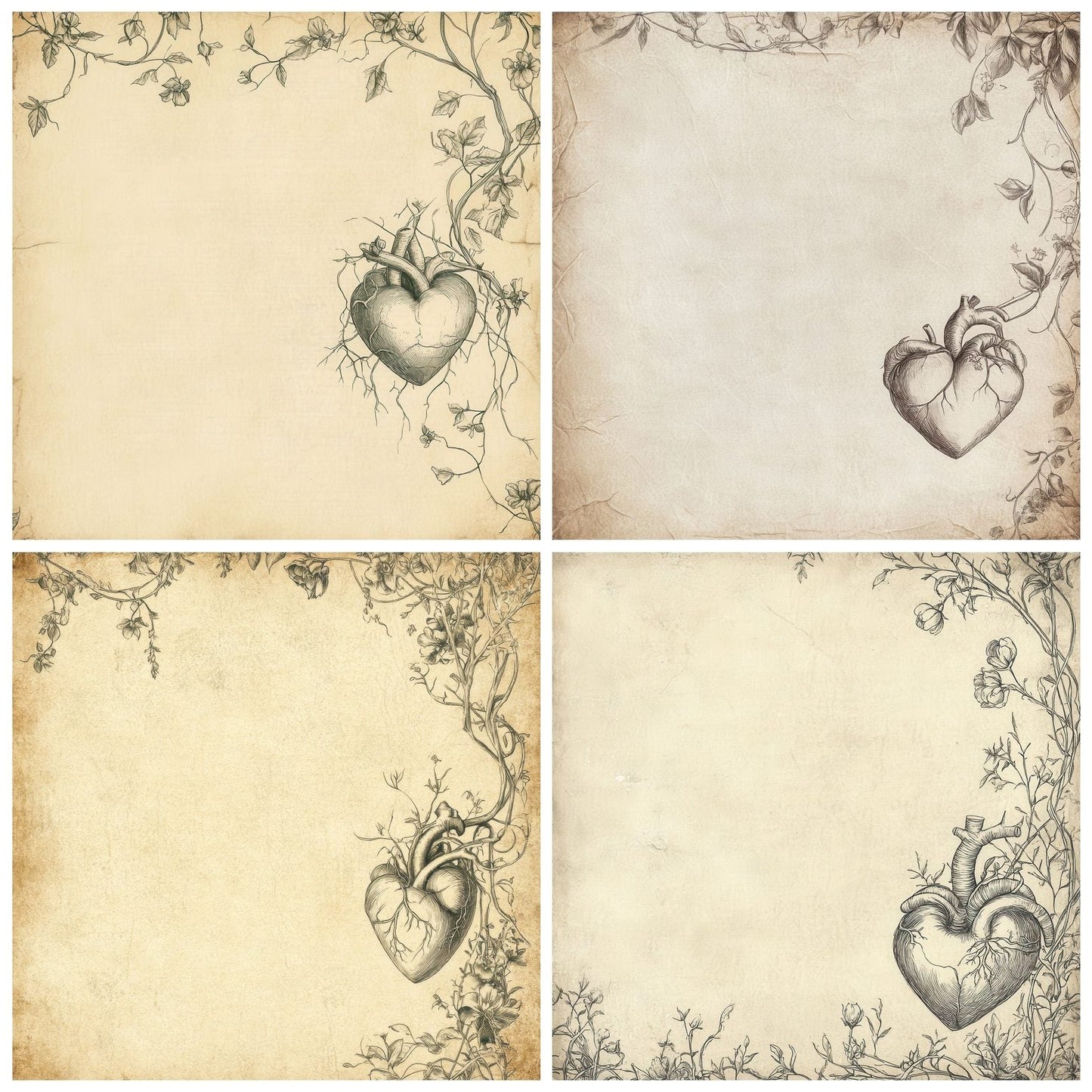 Heart Parchment Sketch Digital Paper Pack (DDD002002)