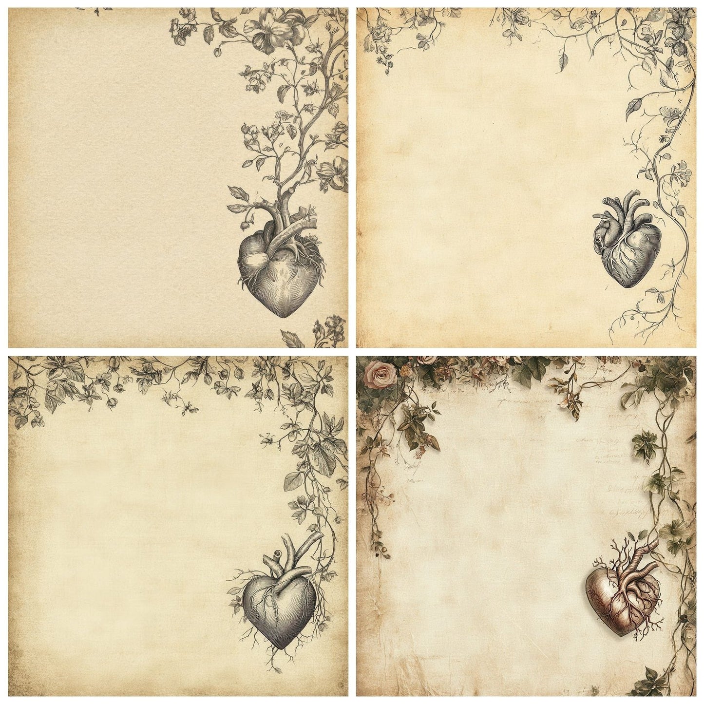 Heart Parchment Sketch Digital Paper Pack (DDD002002)