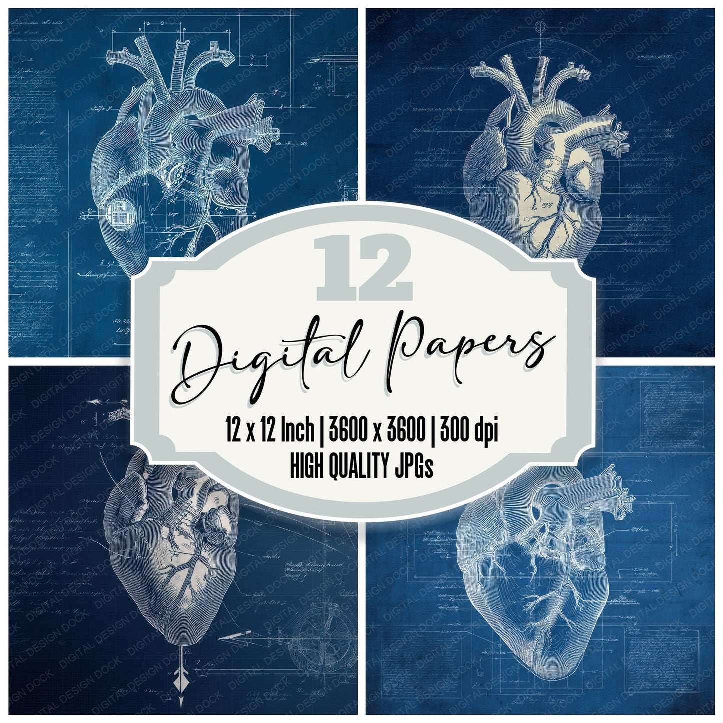 Heart Schematic Overlay Digital Paper Pack (DDD002003)