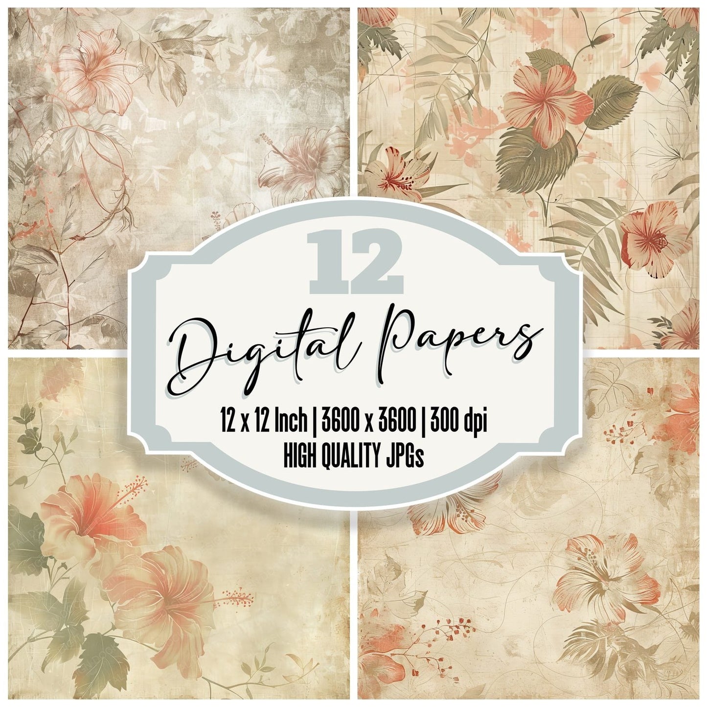 Hibiscus and Tropical Leaves Digital Paper Pack (DDD002013)