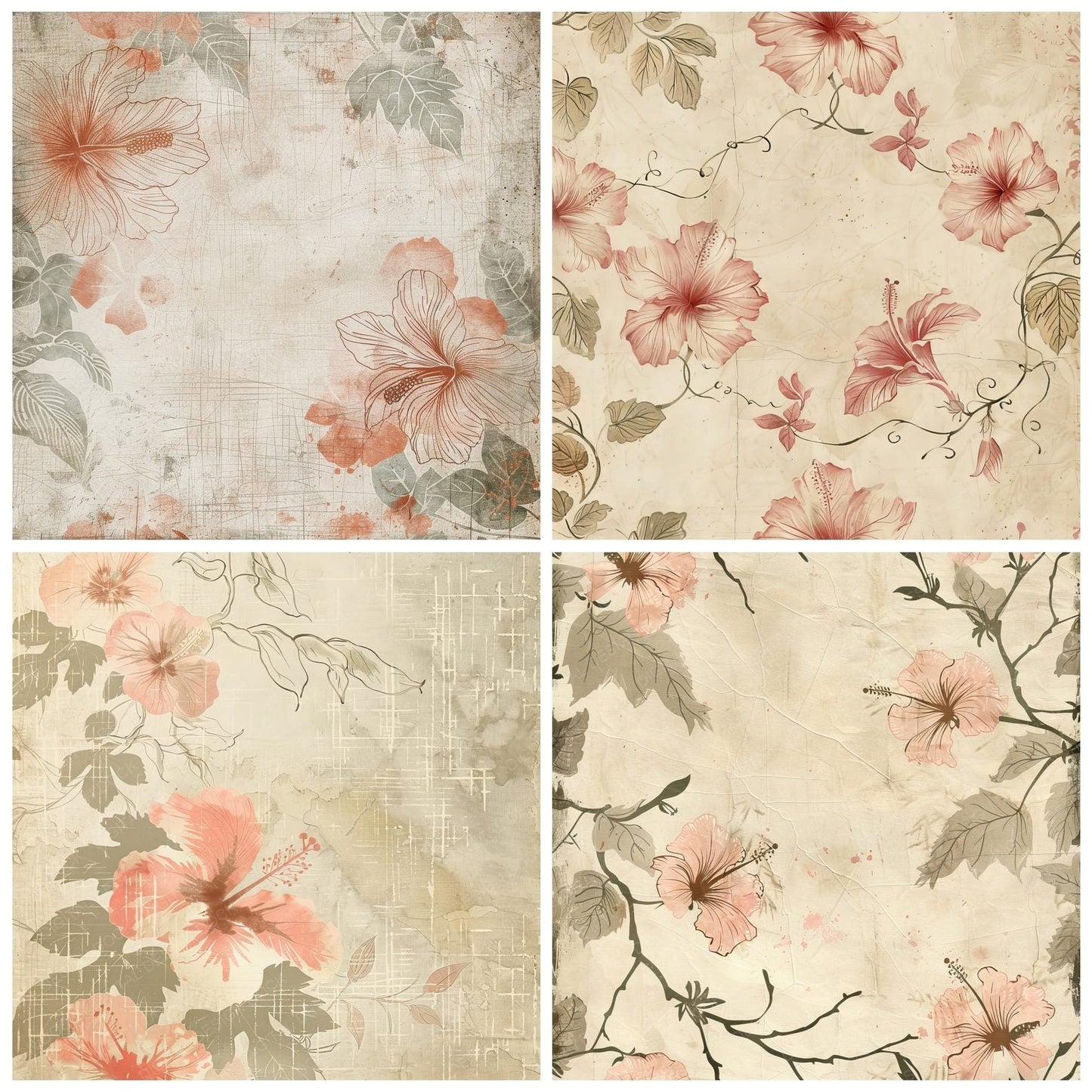 Hibiscus and Tropical Leaves Digital Paper Pack (DDD002013)