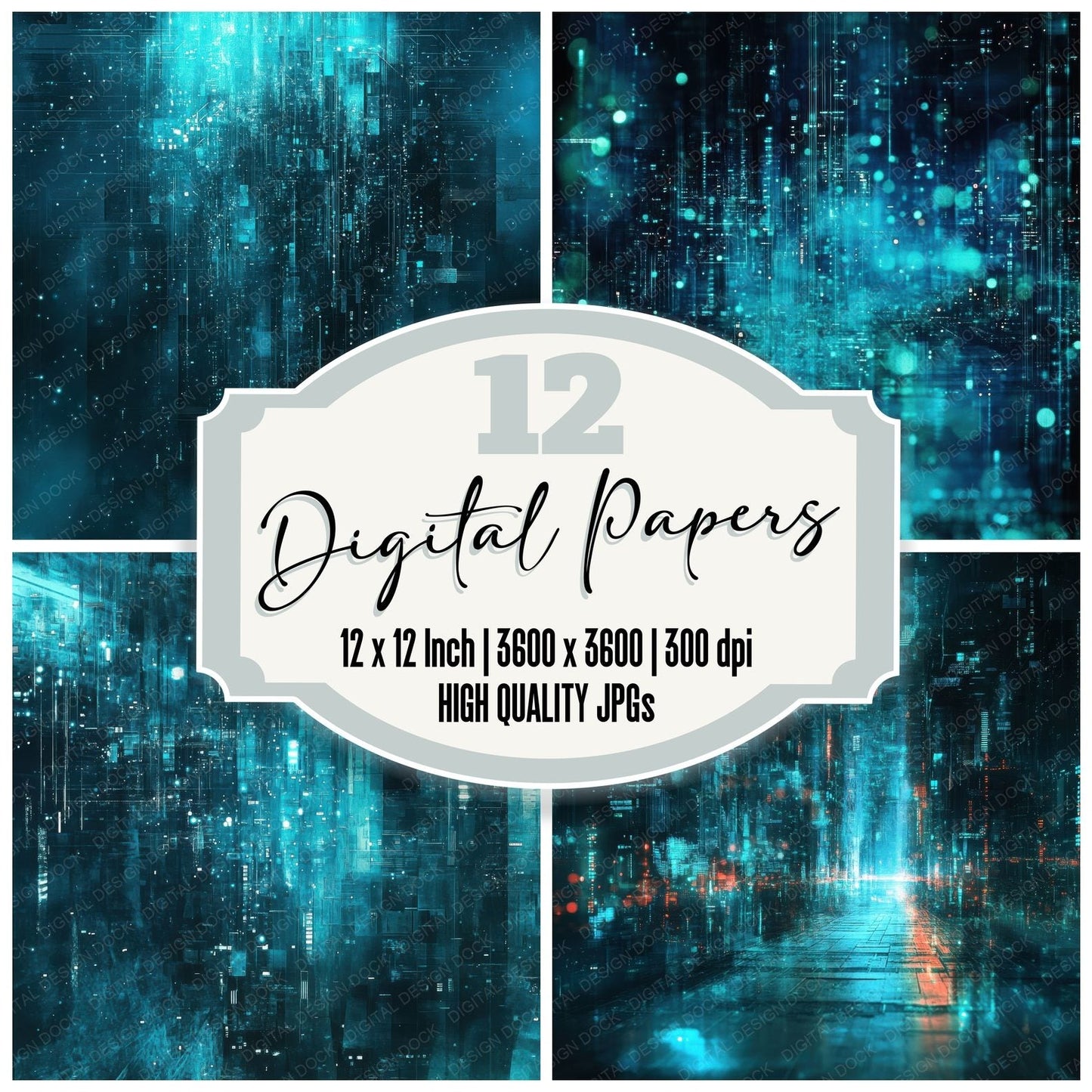 Holographic Grid Glitch Digital Paper Pack (DDD002029)