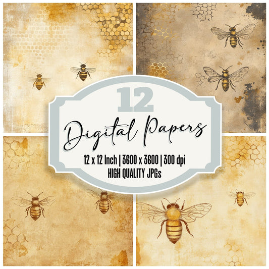 Honeycomb Bee outline Digital Paper Pack (DDD002032)