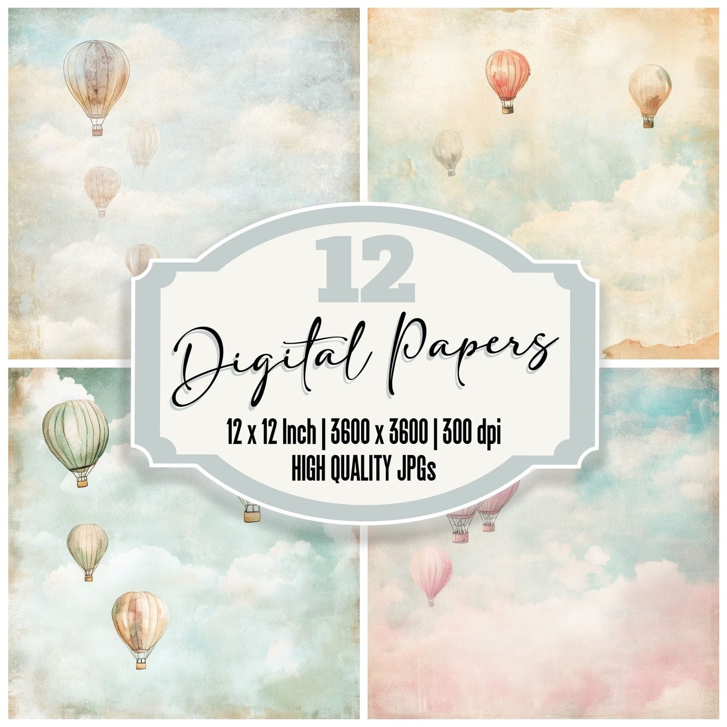 Hot Air Balloons Background Digital Paper Pack (DDD002037)
