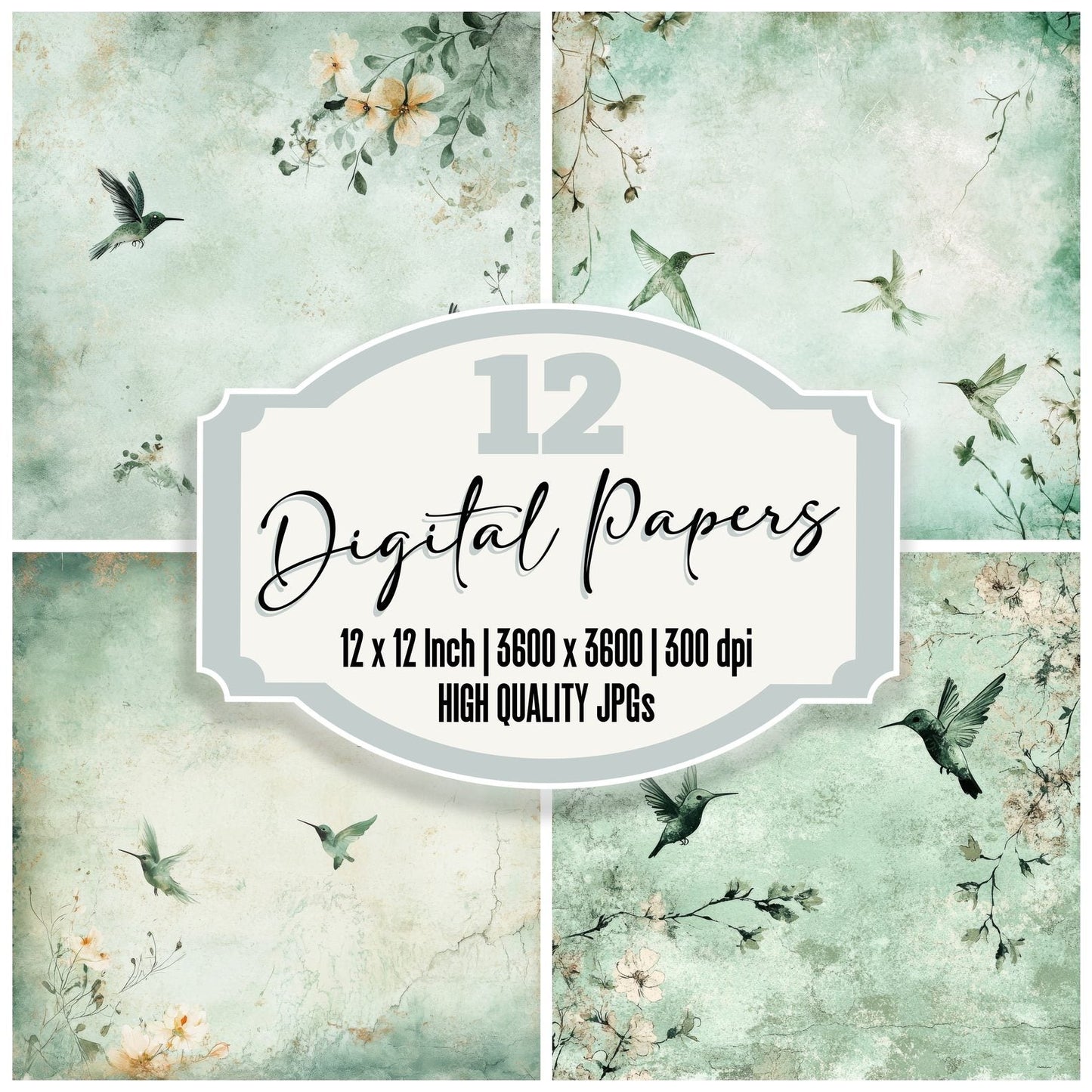 Hummingbird Soft Mint Green Digital Paper Pack (DDD002043)