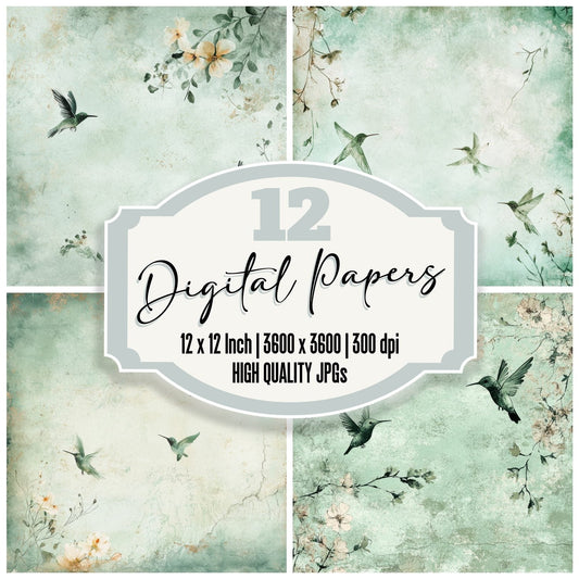 Hummingbird Soft Mint Green Digital Paper Pack (DDD002043)