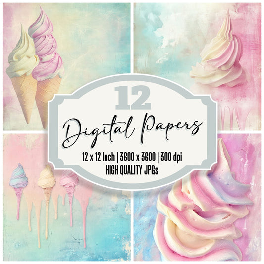 Ice Cream Drips Background Digital Paper Pack (DDD002048)