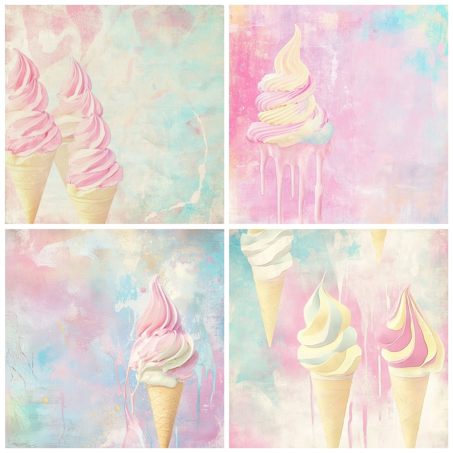 Ice Cream Drips Background Digital Paper Pack (DDD002048)