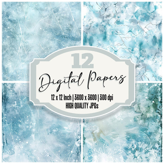Icy White Pale Blue Digital Paper Pack (DDD002059)